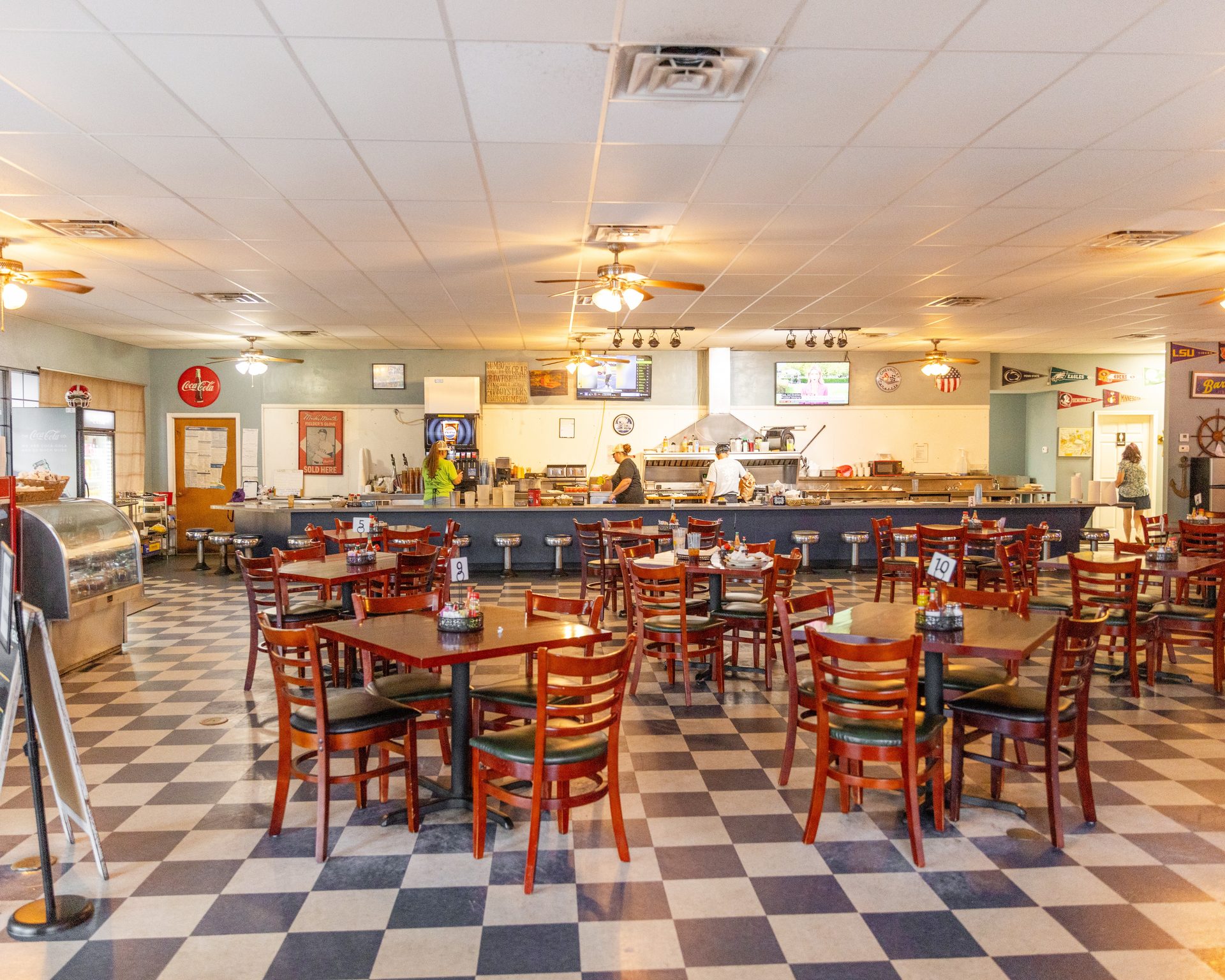 The counter and kitchen